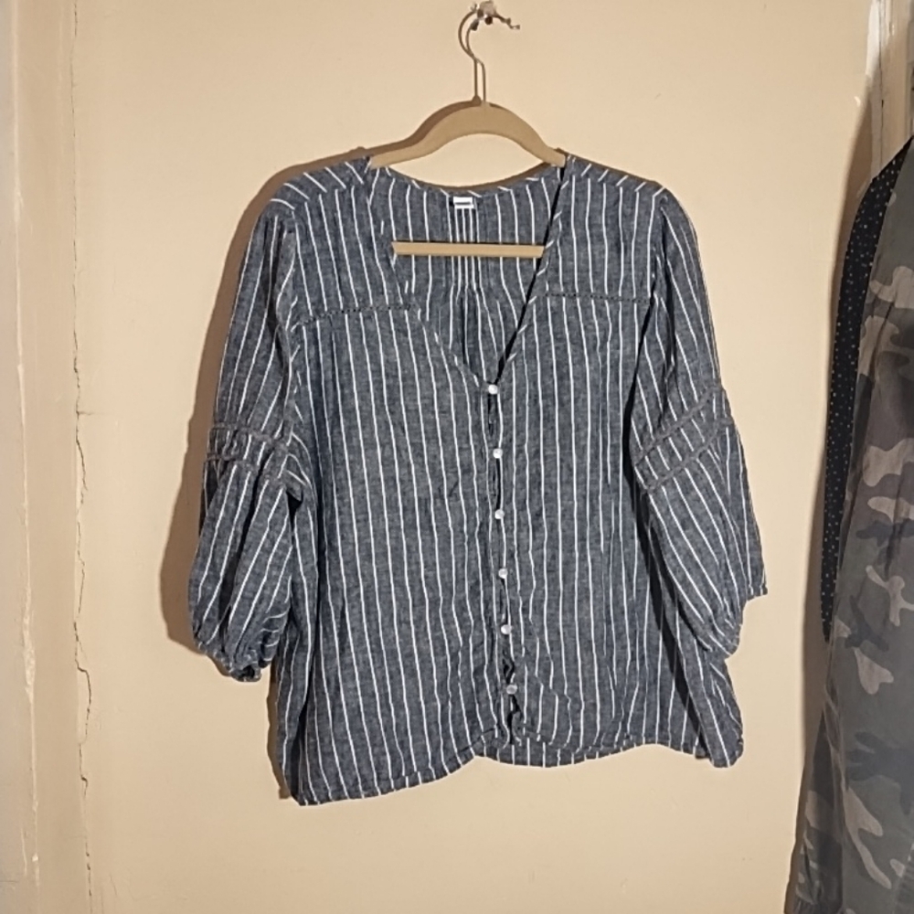 Old Navy Striped Button-Front Women's Top - Blue XL